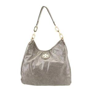 Tory Burch Grey & Metallic Leather Snap Shoulder Bag – Gold Hardware – Preowned